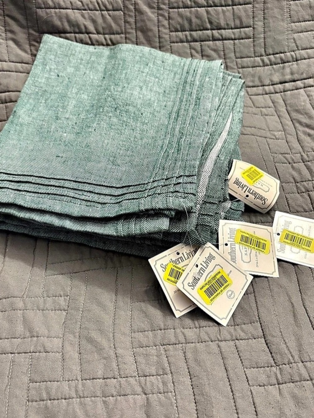 Southern Living Linen Napkins Green Dinner Lunch Twill Pintucked 20x20 Set of 6